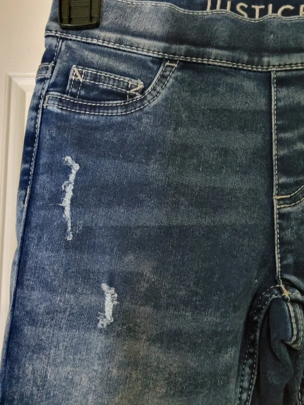 Justice Girl's Distressed Pull-On Denim Leggings Jeggings Dark Wash Size 12 Slim